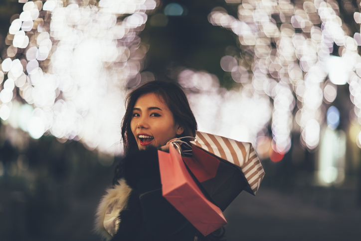 Japanese Woman With Shopping Bags
